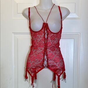 SHAME Red Lace Chemise with Scalloped Trim Size M